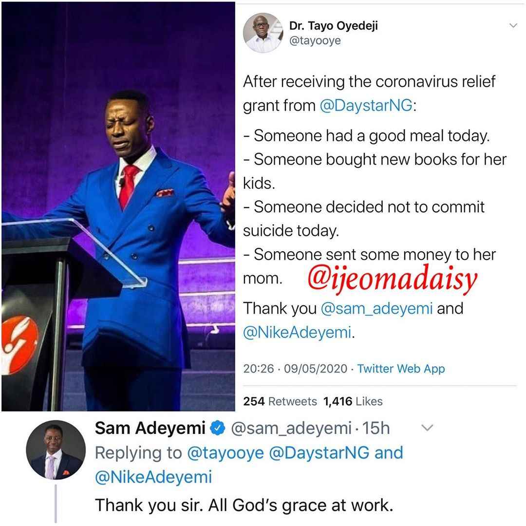 LOCKDOWN Pastor Sam Adeyemi Send N10K To Account Of His Church